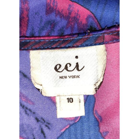 Blue Hawaiian Tank Top Sz 10 ECI New York Vintage Silky Look Floral Tropical 10 - Picture 9 of 12